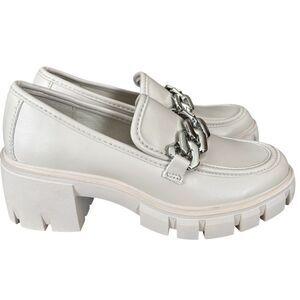 Madden Girl Hoxtonn Slip On Lug Sole Chain Detail Bone 6.5 M Vegan Chunky READ